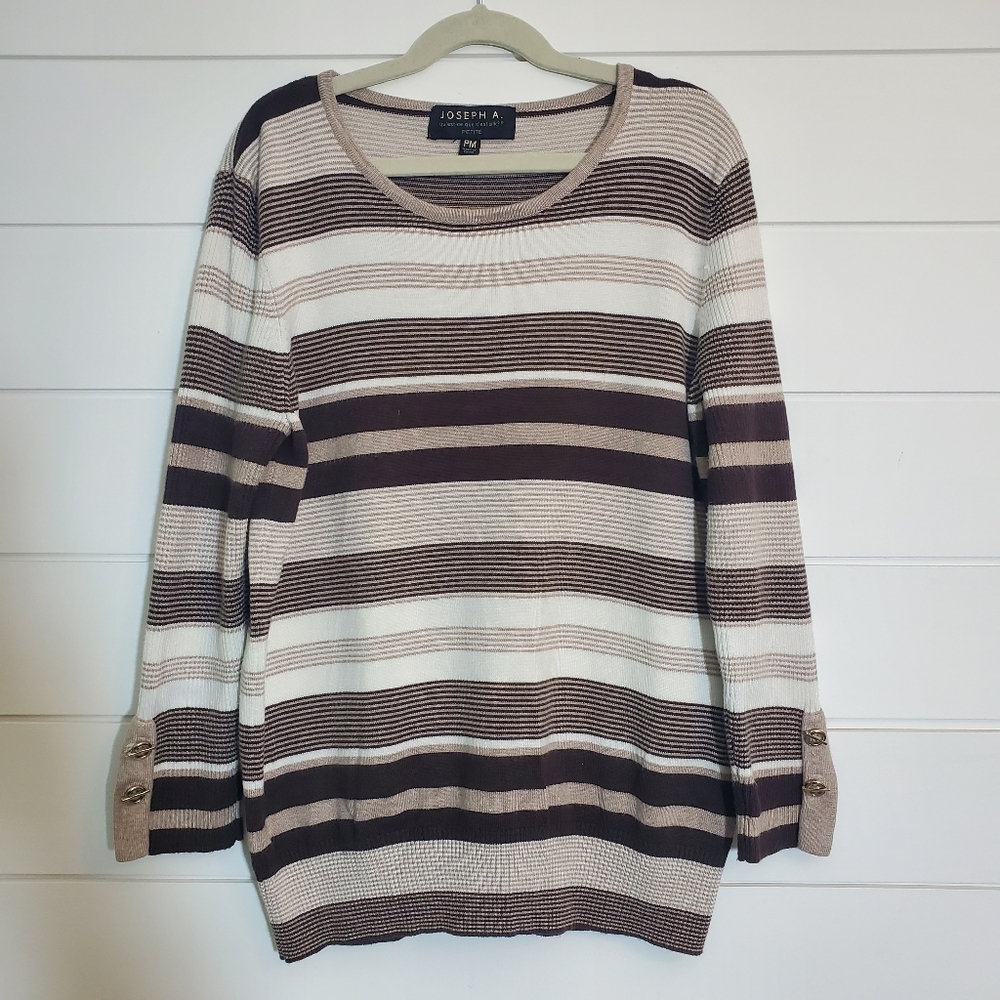 Joseph A. Women's Striped Brown and Cream Crew Neck Sweater.‎ Size M -P